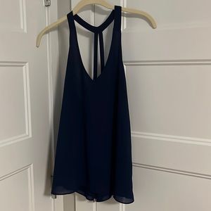 Sheer bright dark blue deep v tank top in size small